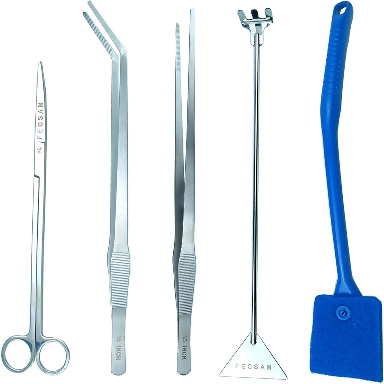 Aquarium Aquascape Tools Kit + Brush 15 Inch Stainless Steel Aquatic Tweezers