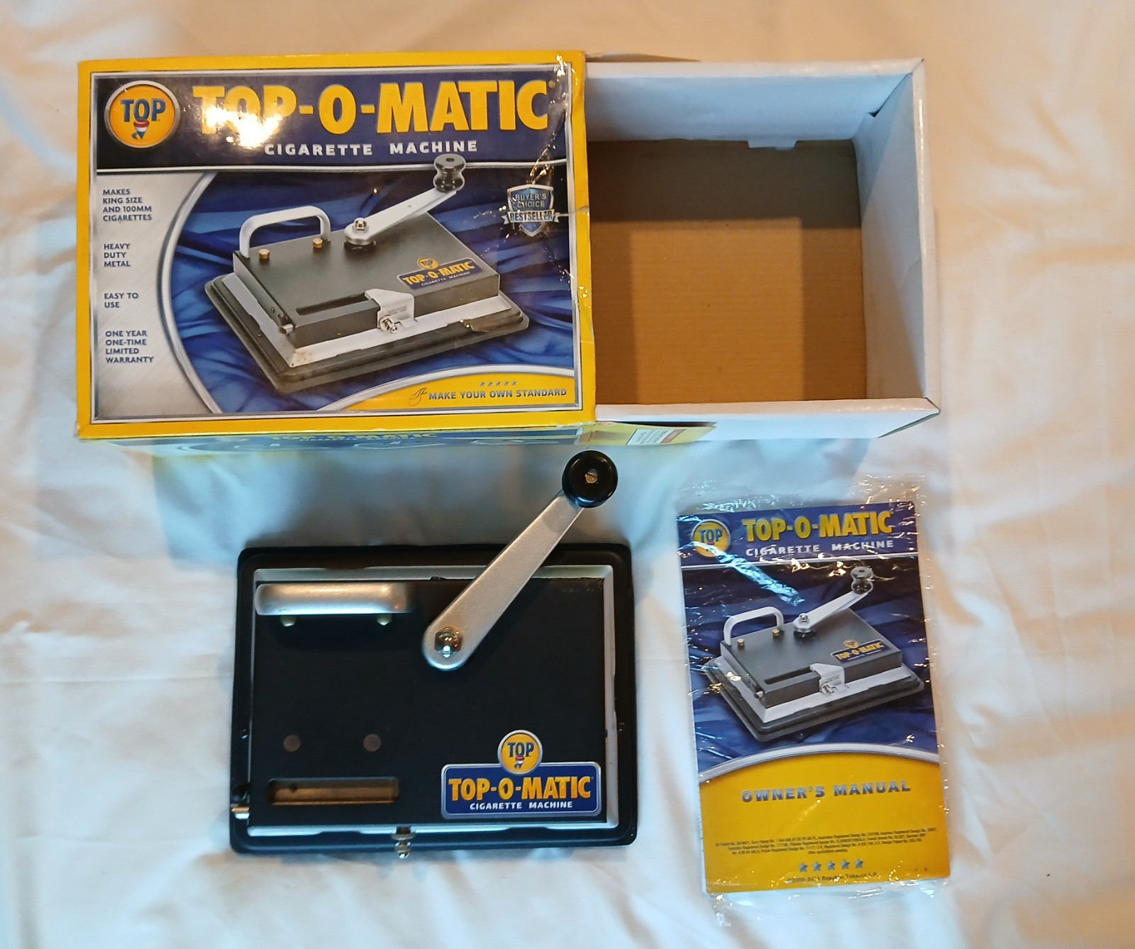 Top-O-Matic Cigarette Rolling Machine, EUC W/Original Box & Owner's Manual