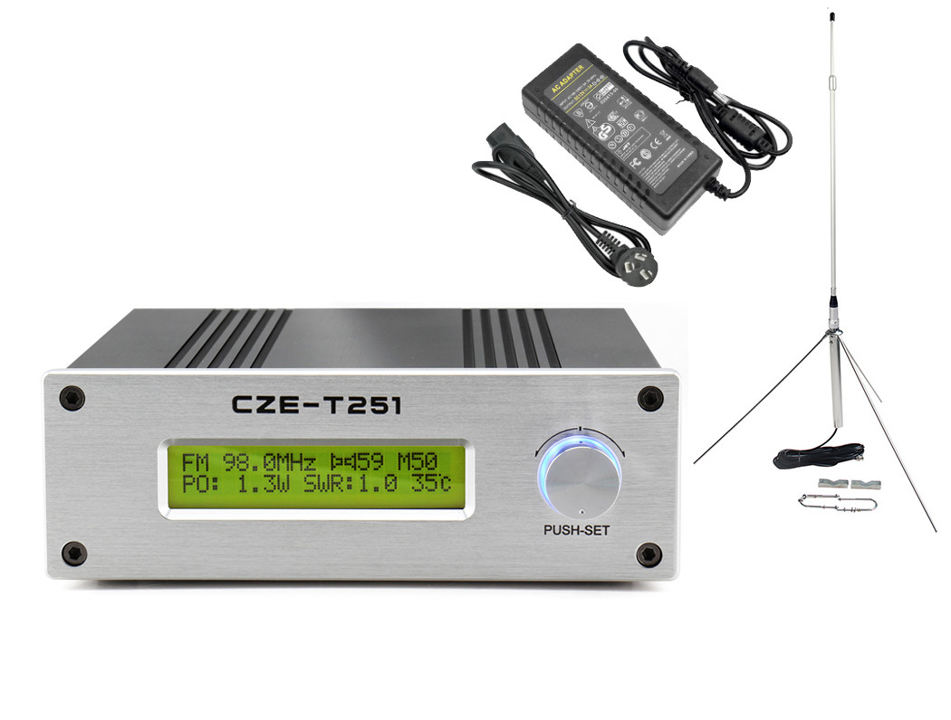 CZE-T251 25W Professional FM transmitter stereo broadcast adjustable +GP Antenna
