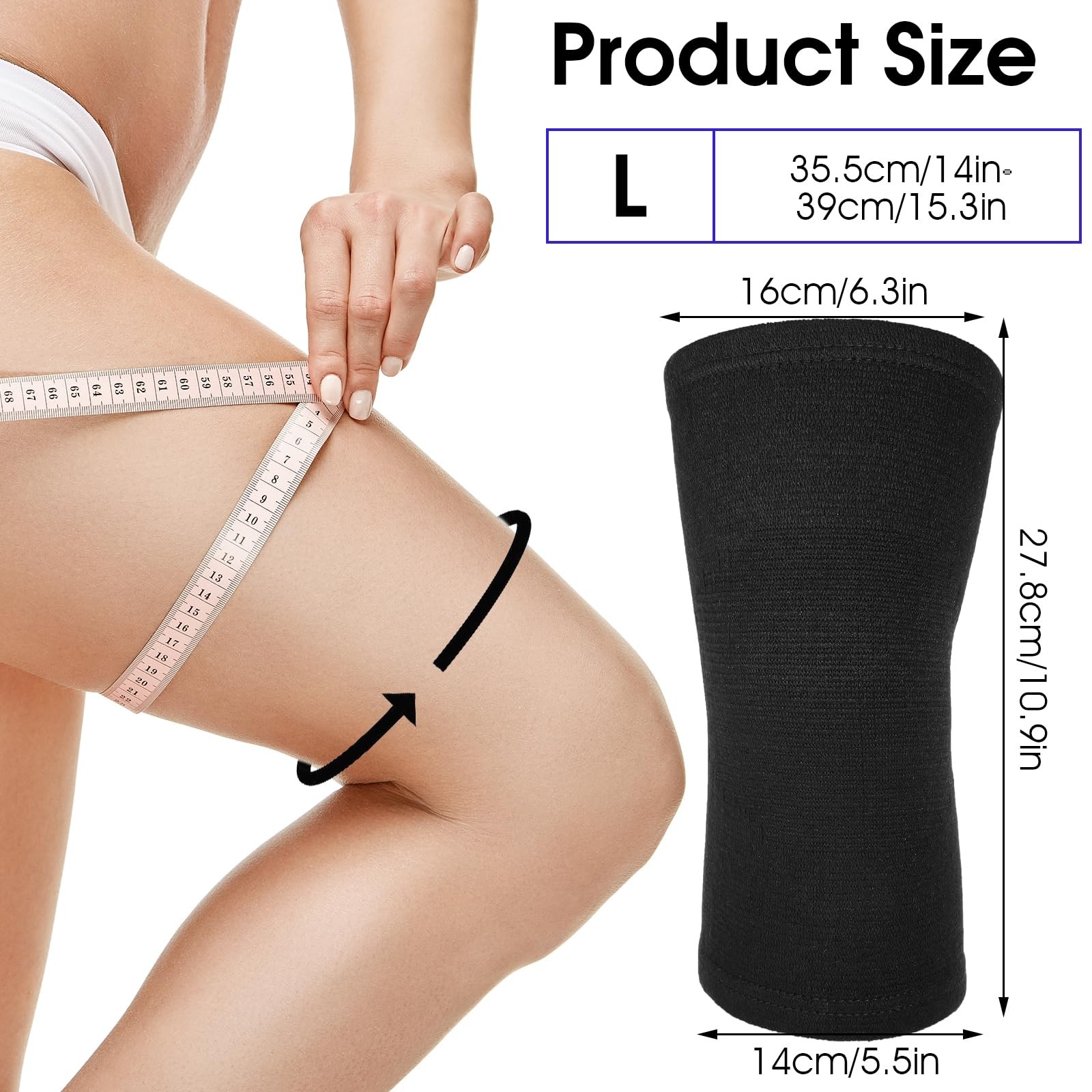 AOZUO Bamboo Knee Sleeve, Elastic Compression Brace Large, Black