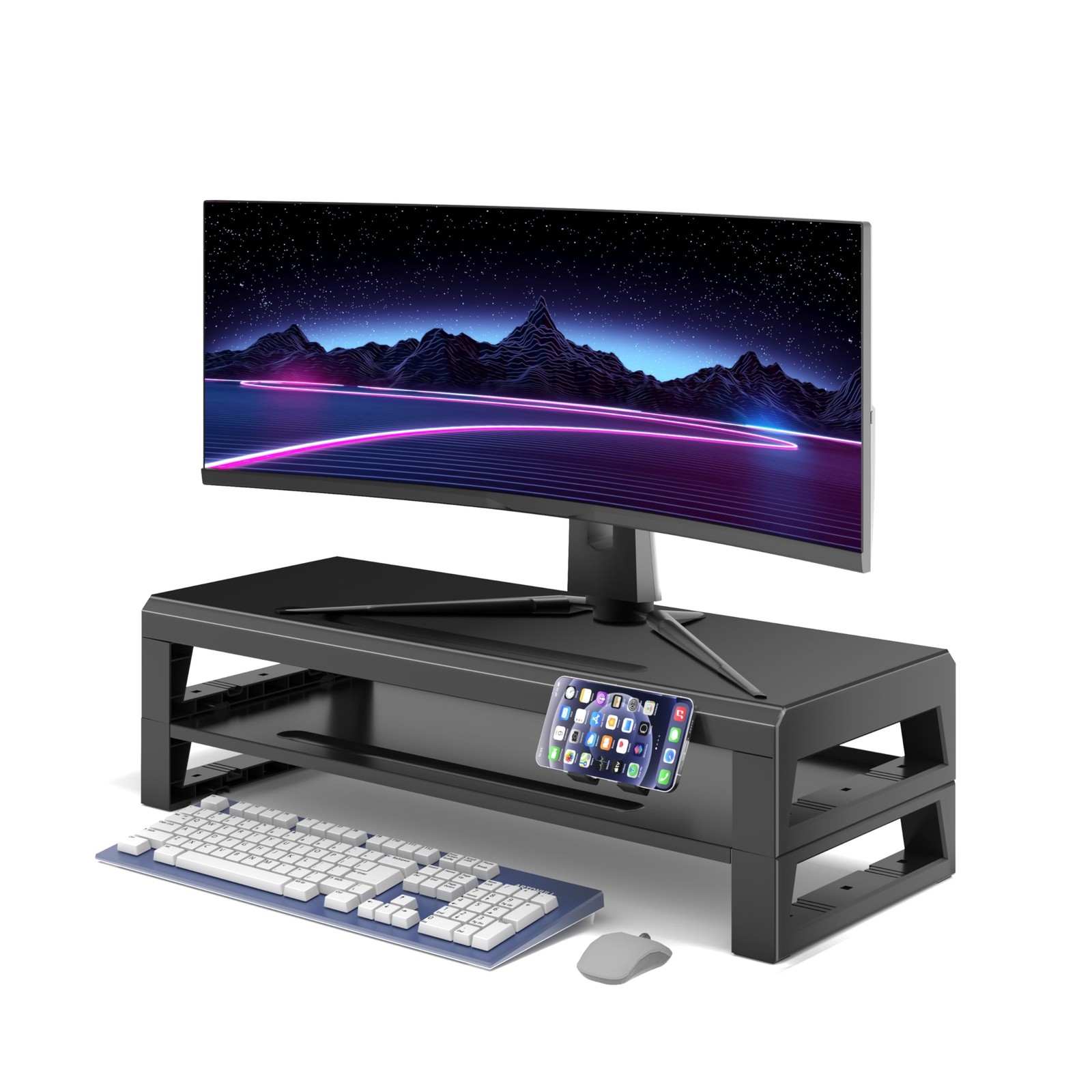 2-Tier Metal Computer monitor stand Laptop Desk Shelf & Monitor Riser ，21