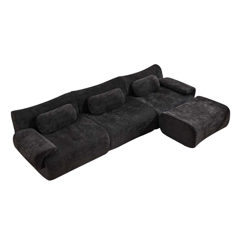 Modular Chenille Sofa 3-Seat Cushion Back Modern Upholstered Sectional, Black