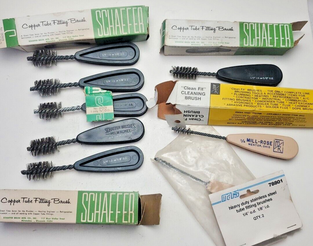 NOS Schaefer Lot-5 O.D. 7/8" One 5/8" O.D. & TWO 1/4" Copper Tube Fitting Brush