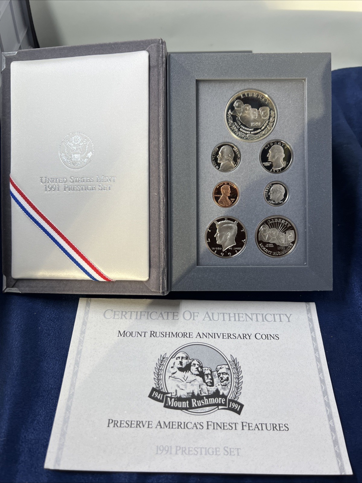 1991-S US Mint Prestige Proof Set Mt Rushmore Silver $1 | OGP/COA | LOT P-902