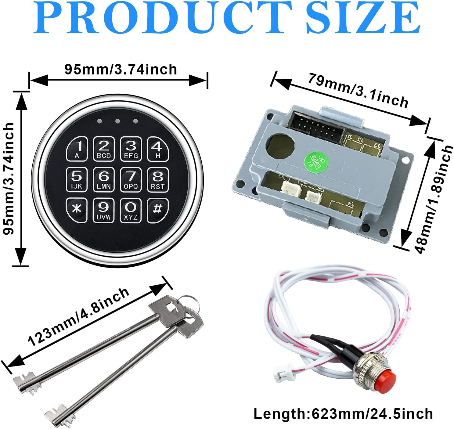 Gun Safe Lock Replacement Chrome Keypad Electronic Safe Solenoid Lock & 2 Keys