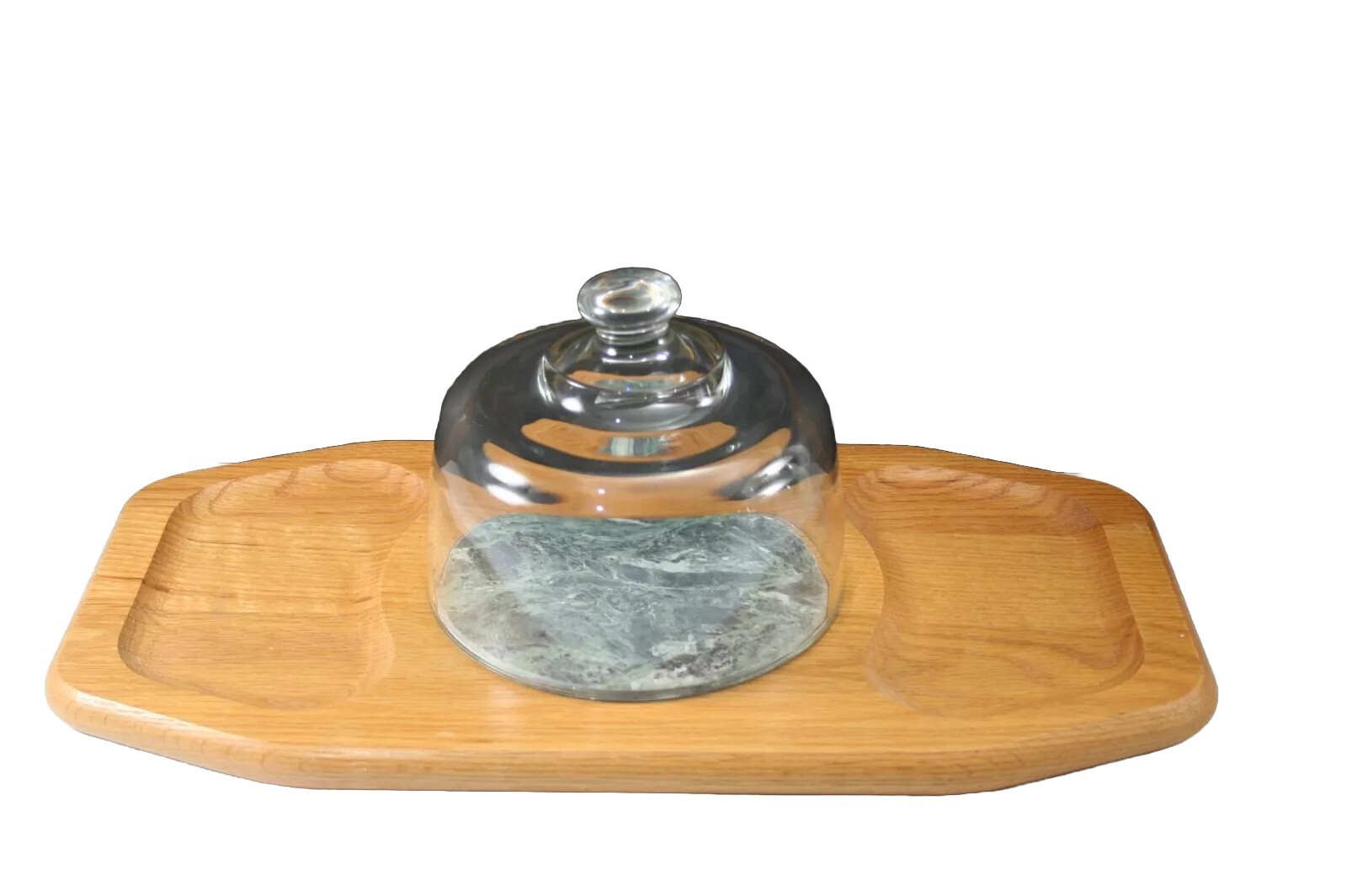 Vtg Wood Cornwall Marble Cheese and Cracker Serving Tray With Lid  17.25"x9" USA