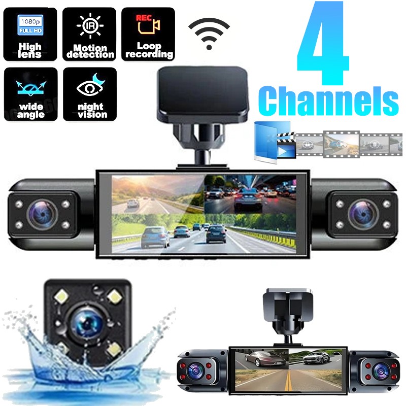 360° 4 Channel 1080P HD Car Dash Cam Front and Rear Inside Left Right + Camera