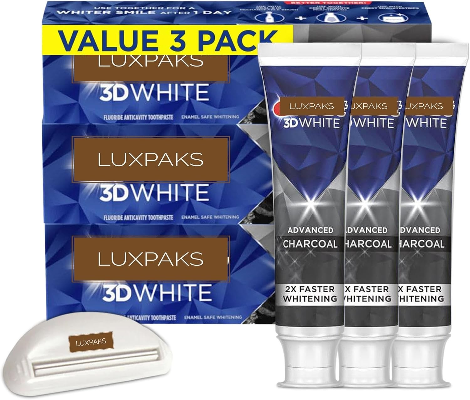 LUXPAKS 3D Advanced Charcoal Teeth Whitening Toothpaste 3.3oz - Pack of 3