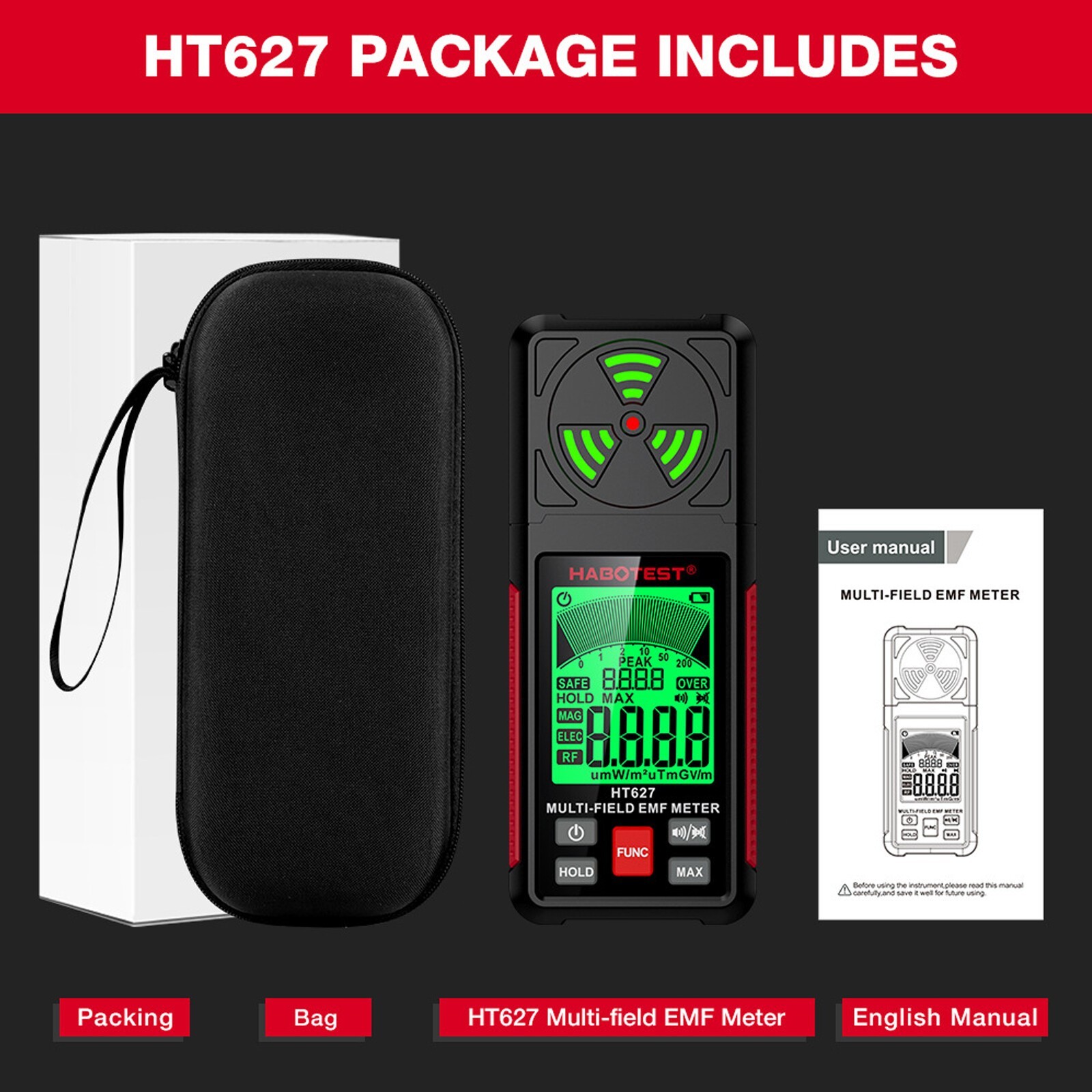 Electromagnetic Radiation Tester Handheld Radio Frequency Field EMF Meter