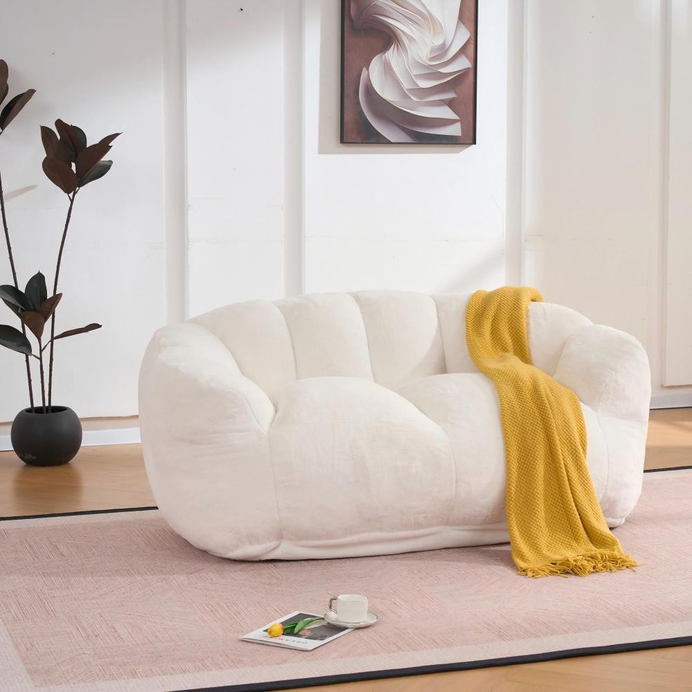 Loveseat Bean Bag Sofa 59"L Faux Fur Ultra Soft Floor Chair Adults