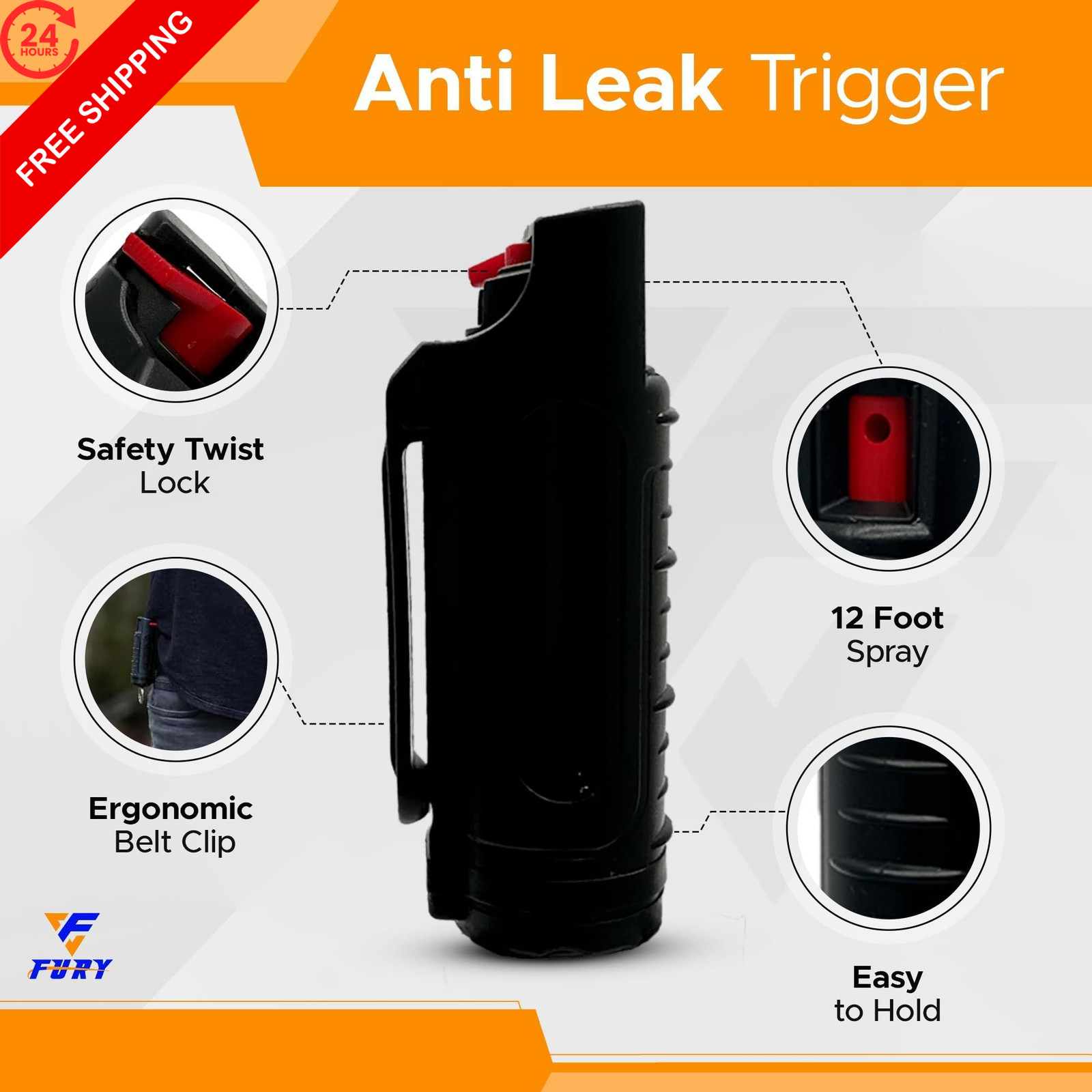 FURY Hardshell Pepper Spray - 12Ft Range, Max Strength, UV Dye Black