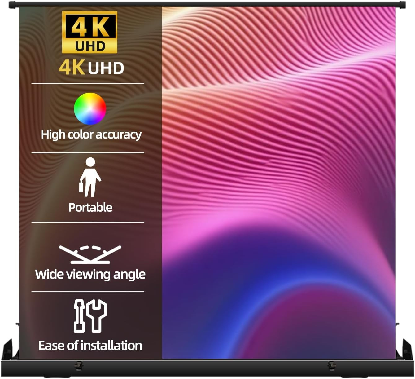 Portable Non-Tension Matte White Manual Pull up Projector Screen,178°Viewing Ang