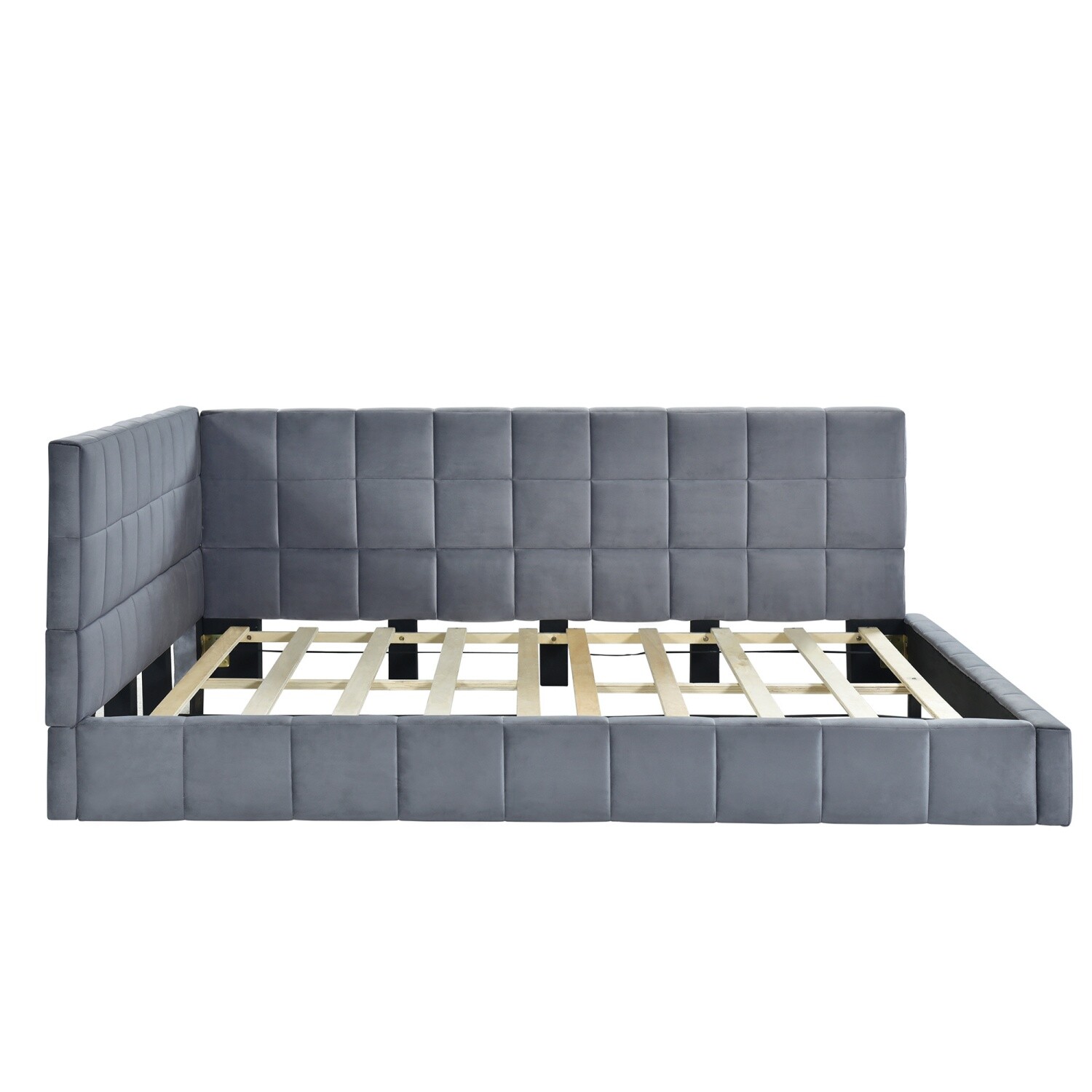 Full Size Daybed Velvet Upholstered Bed Frame Sofa Bed for Bedroom Gray