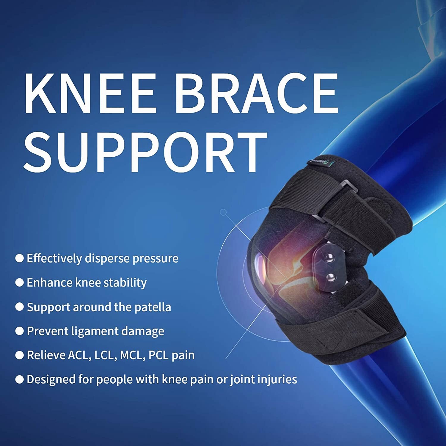 Knee Brace Hinged Compression Sleeve Joint Support Open Patella Stabilizer Wrap