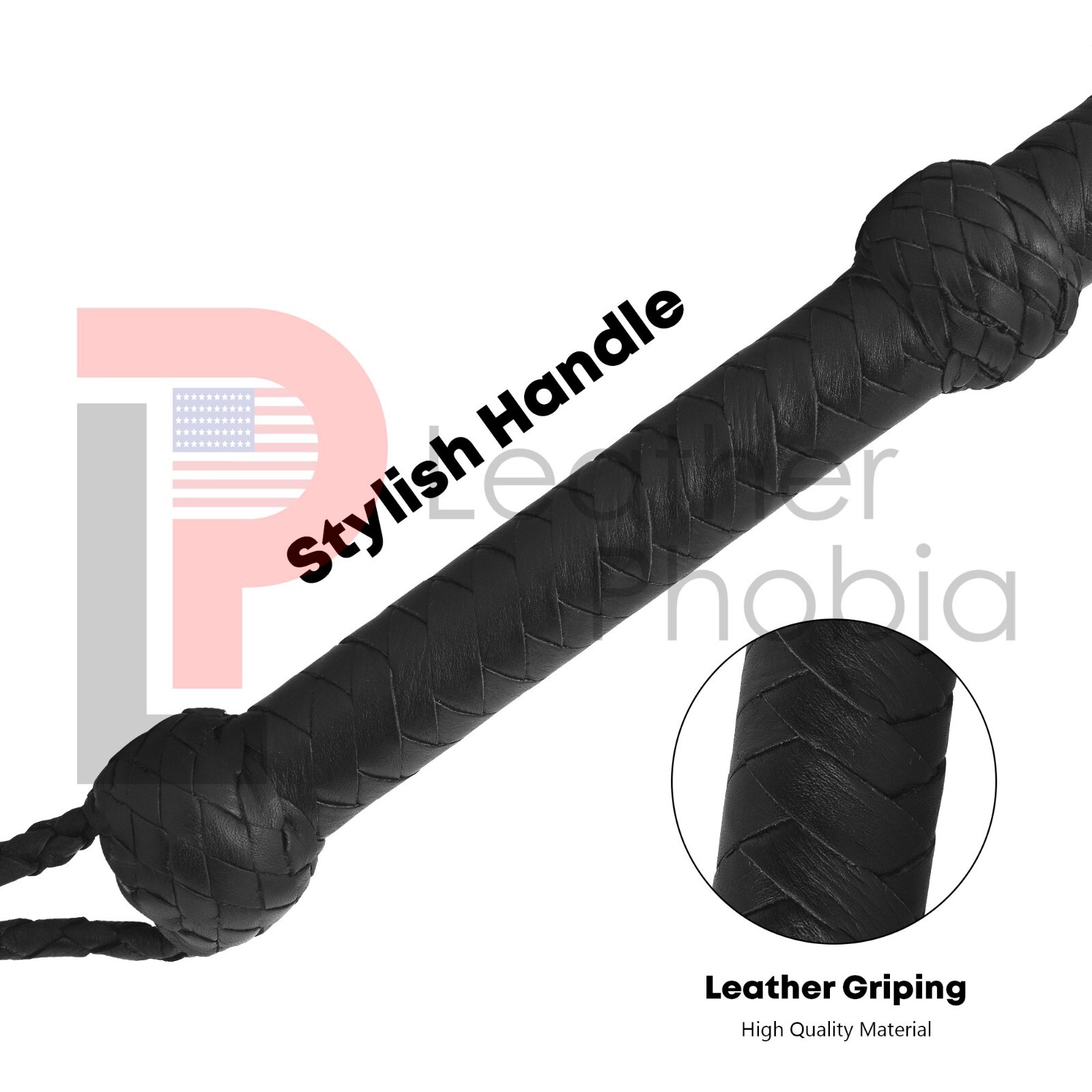 Genuine Cow hide Black Leather 04 Feet Long 12 Plait Whip Dragon Tail Bullwhip