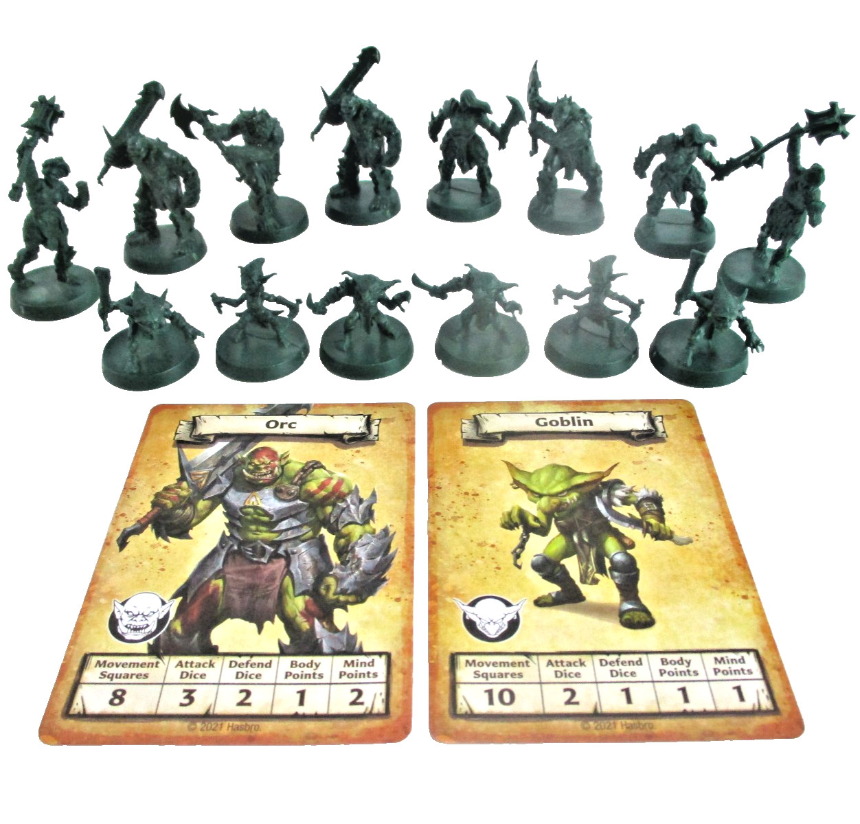HeroQuest: 14x ORC & GOBLIN Minis & Cards NEW!!