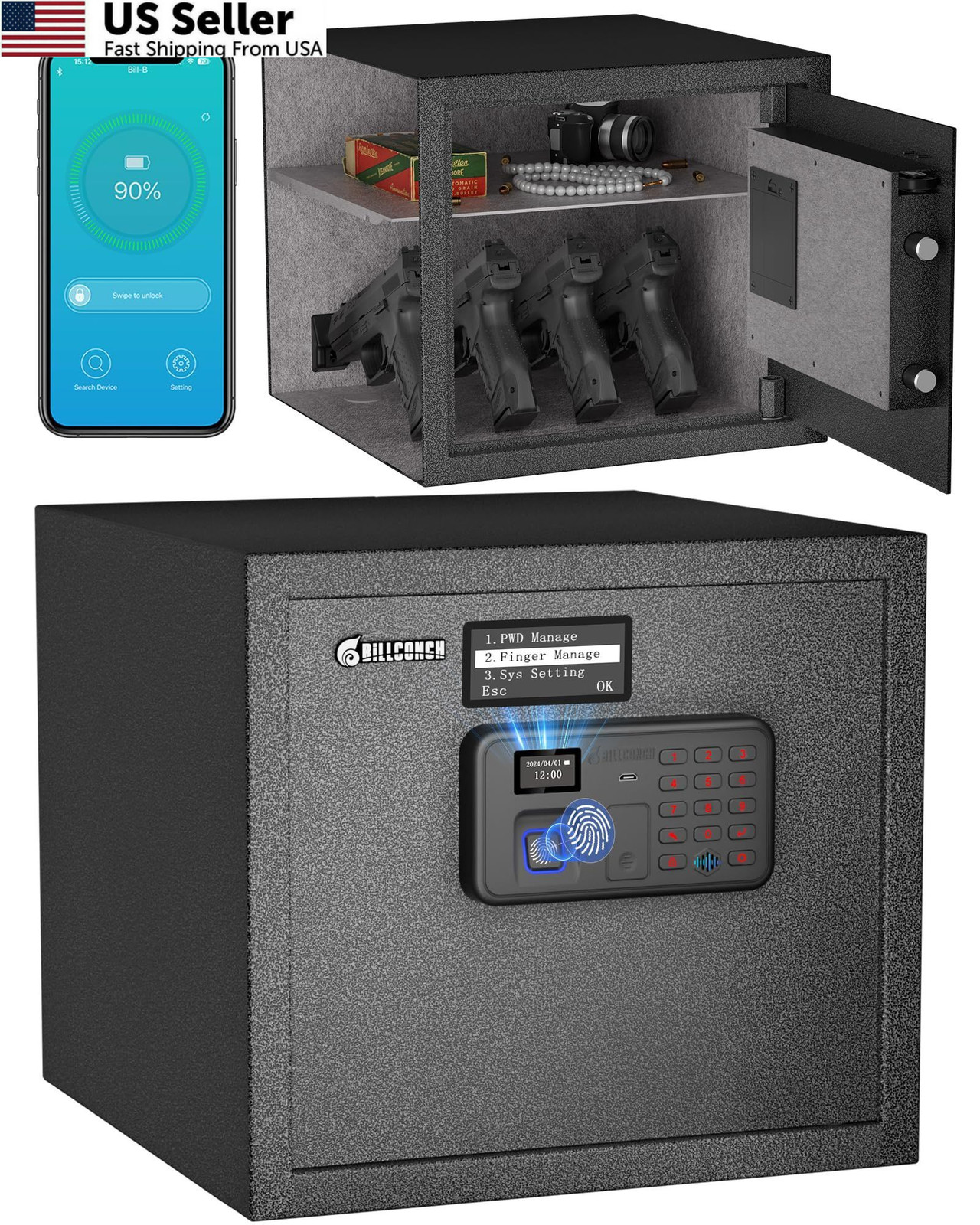 Billconch Smart Gun Safe for Multiple Pistols - 0.8 cubic feet, Black