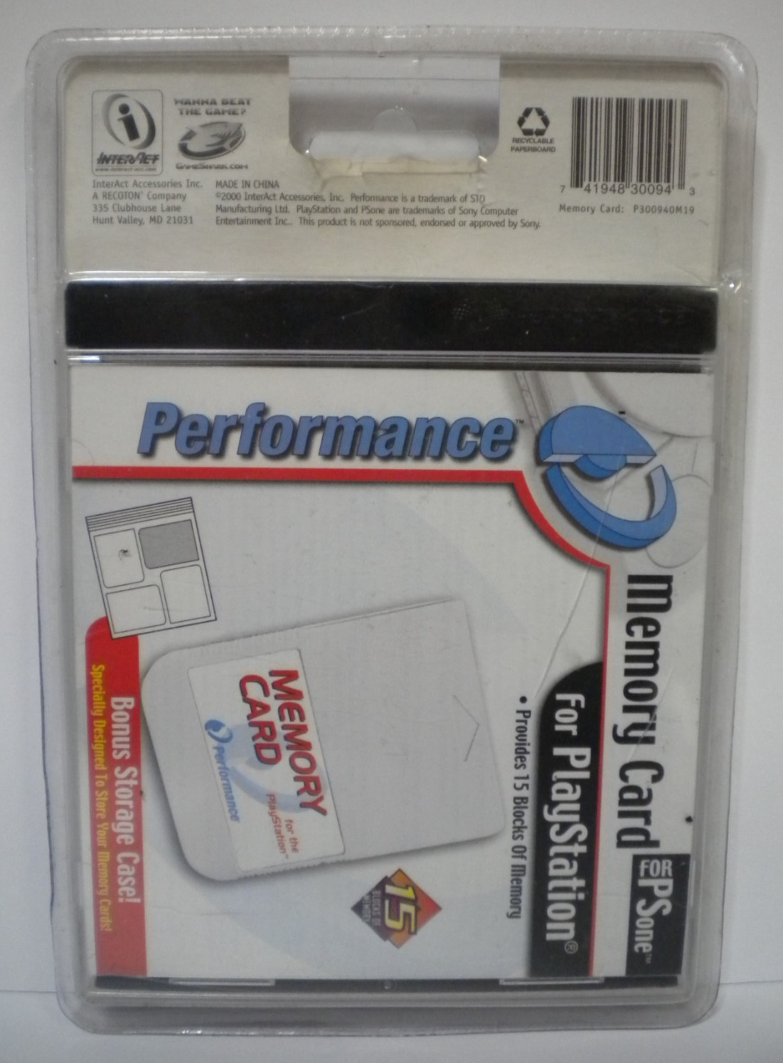 Vintage Sealed Performance PlayStation One Memory Card PS1 15 Blocks Play