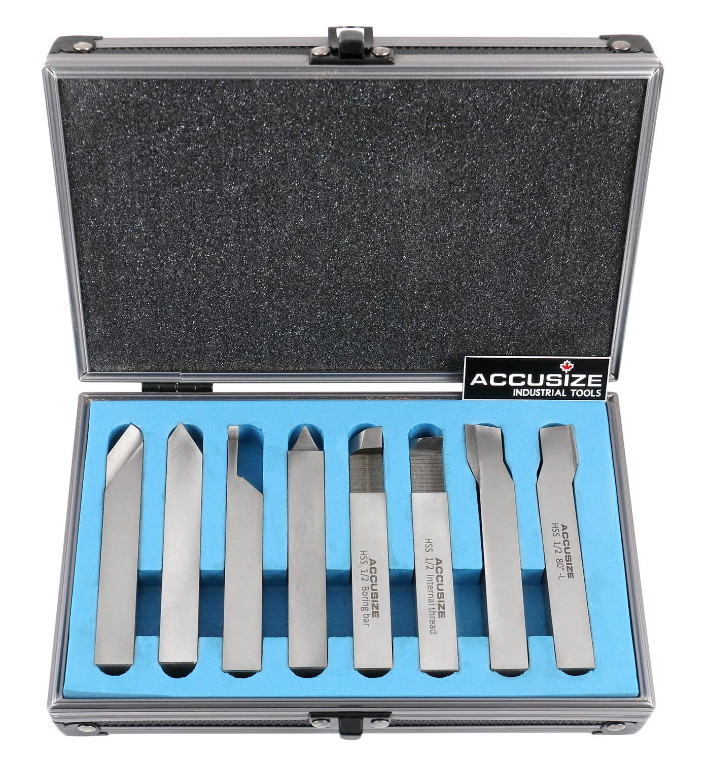 Accusize Industrial Tools 8-Piece HSS Tool Bit Set, 1/2'' Shank Lathe Bits Sets