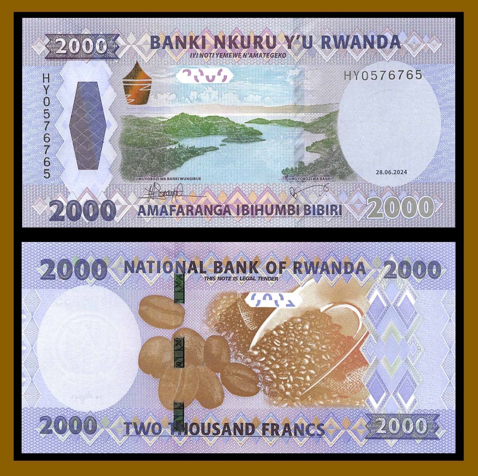 Rwanda 2000 Francs, 2024 P-New Lake Kivu Coffee Beans Unc