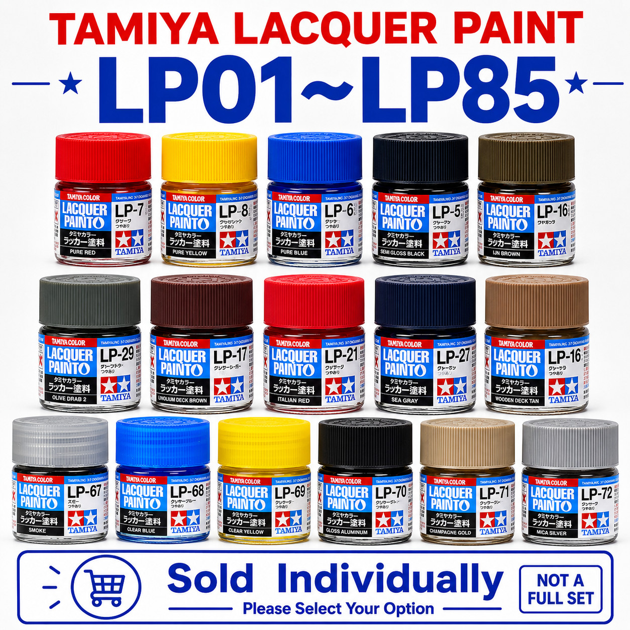 Tamiya Lacquer Paint 82101-82183 LP-1 to LP-85 (10ml) Multiple Colors Options