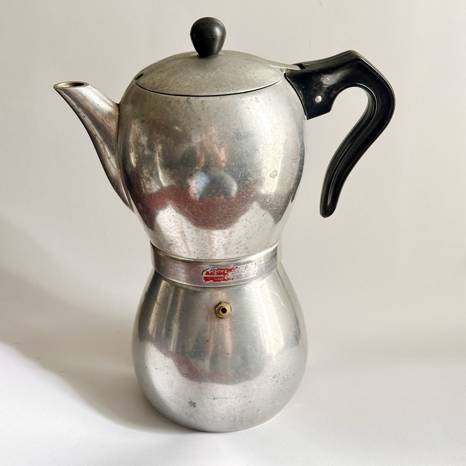 Vtg La Signora Caffettiera Italy Stovetop Espresso Coffee Pot ~1950s Aluminum