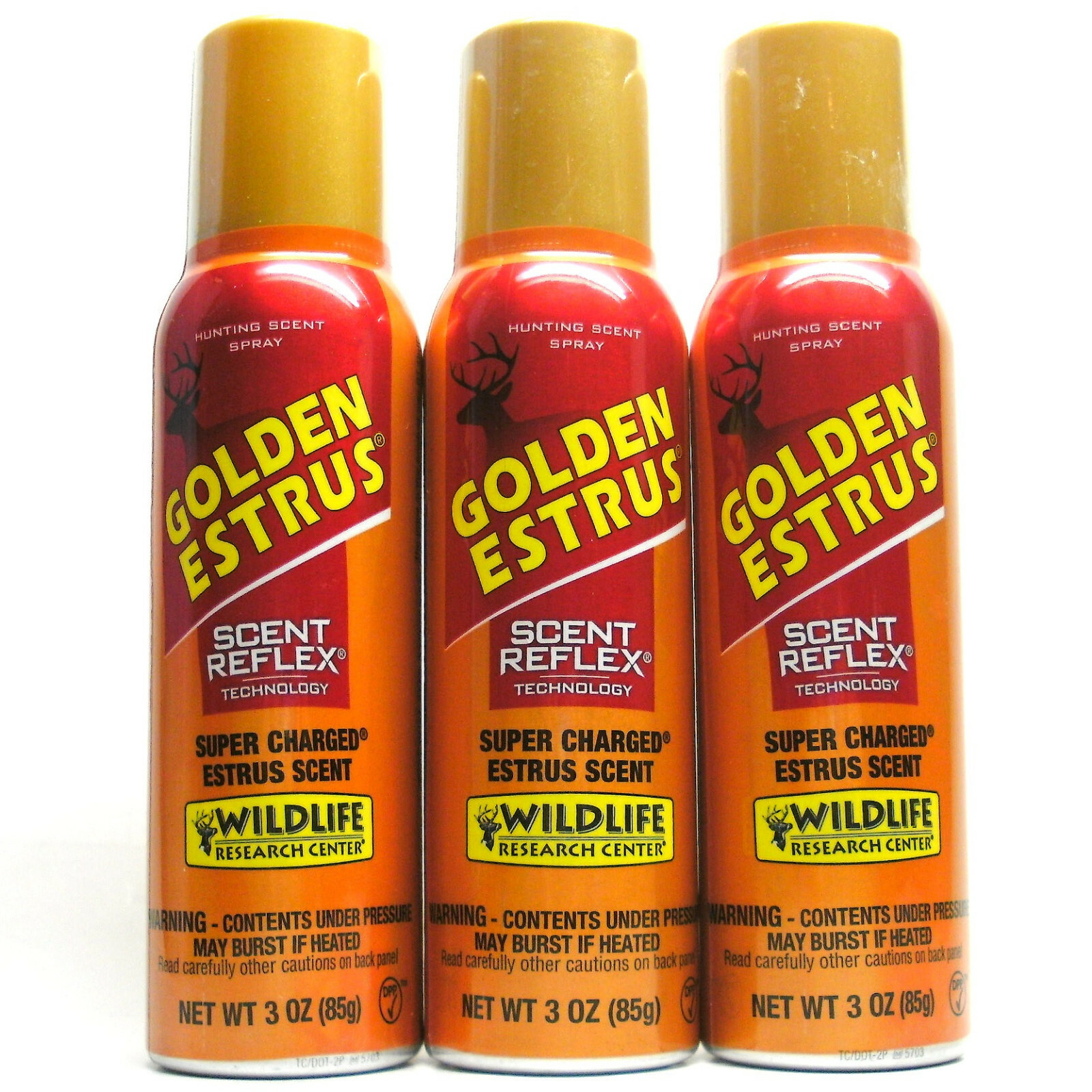 LOT 3 CANS WILDLIFE RESEARCH CENTER SUPER GOLDEN ESTRUS SCENT REFLEX 3 oz SPRAY