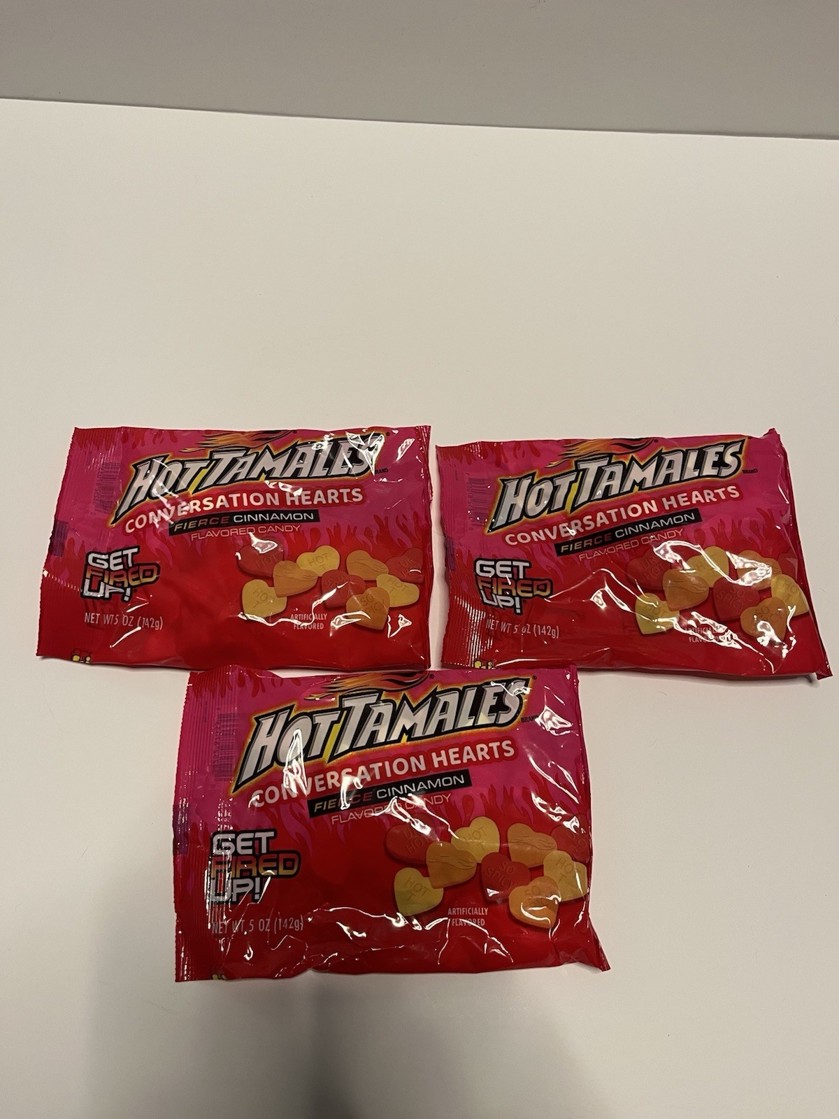 5oz Bag HOT TAMALES Conversation Hearts Fierce Cinnamon Valentine Candy Lot Of 3