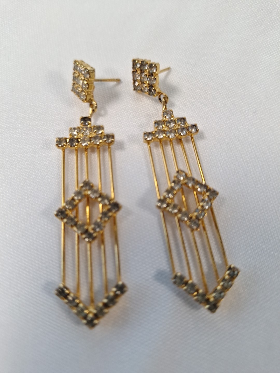 Stunning Goldtone Crystal Dangle Post Earrings