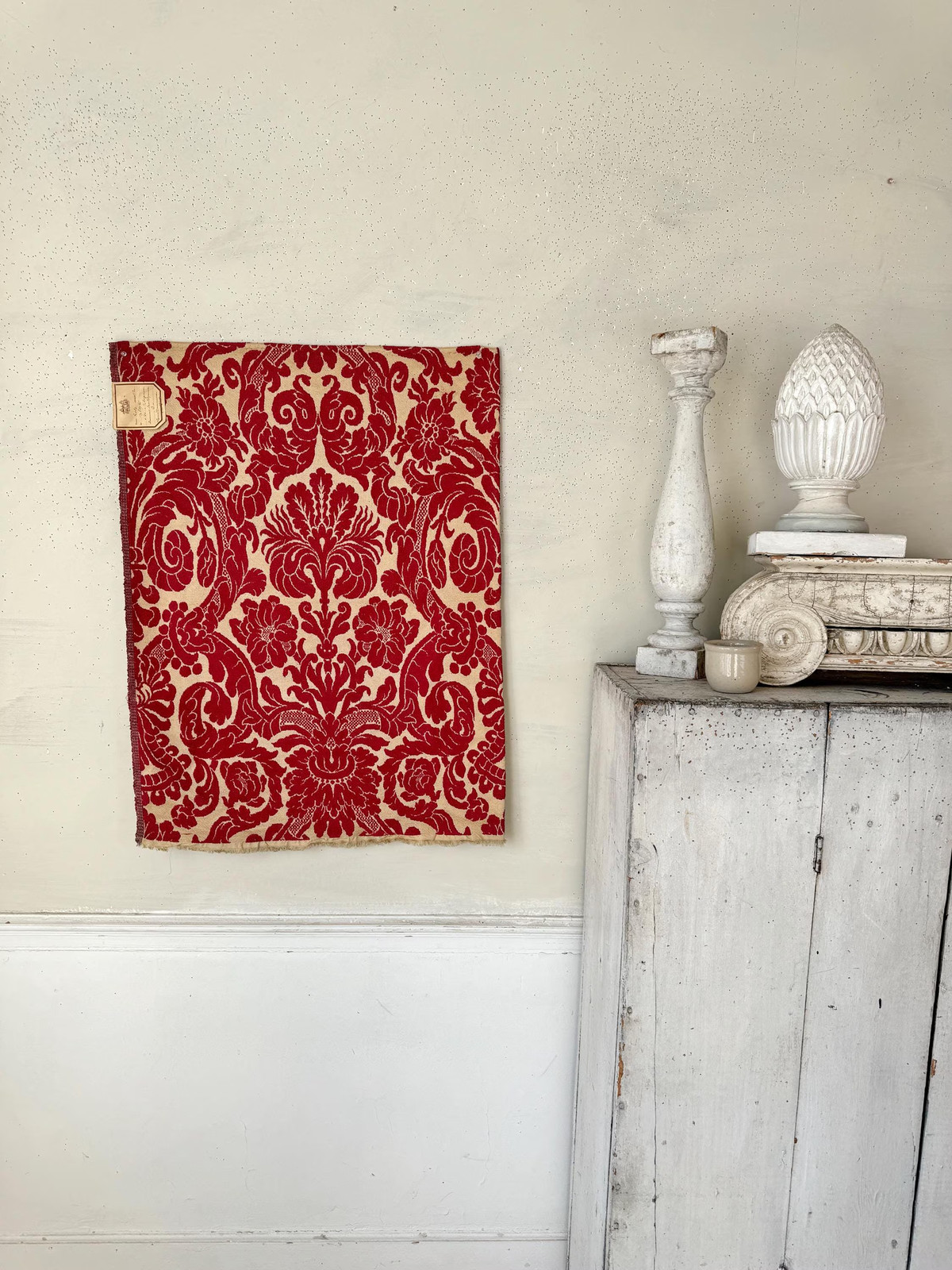 31x23 red Antique French fabric sample swatch Fortin vintage silk unused docume