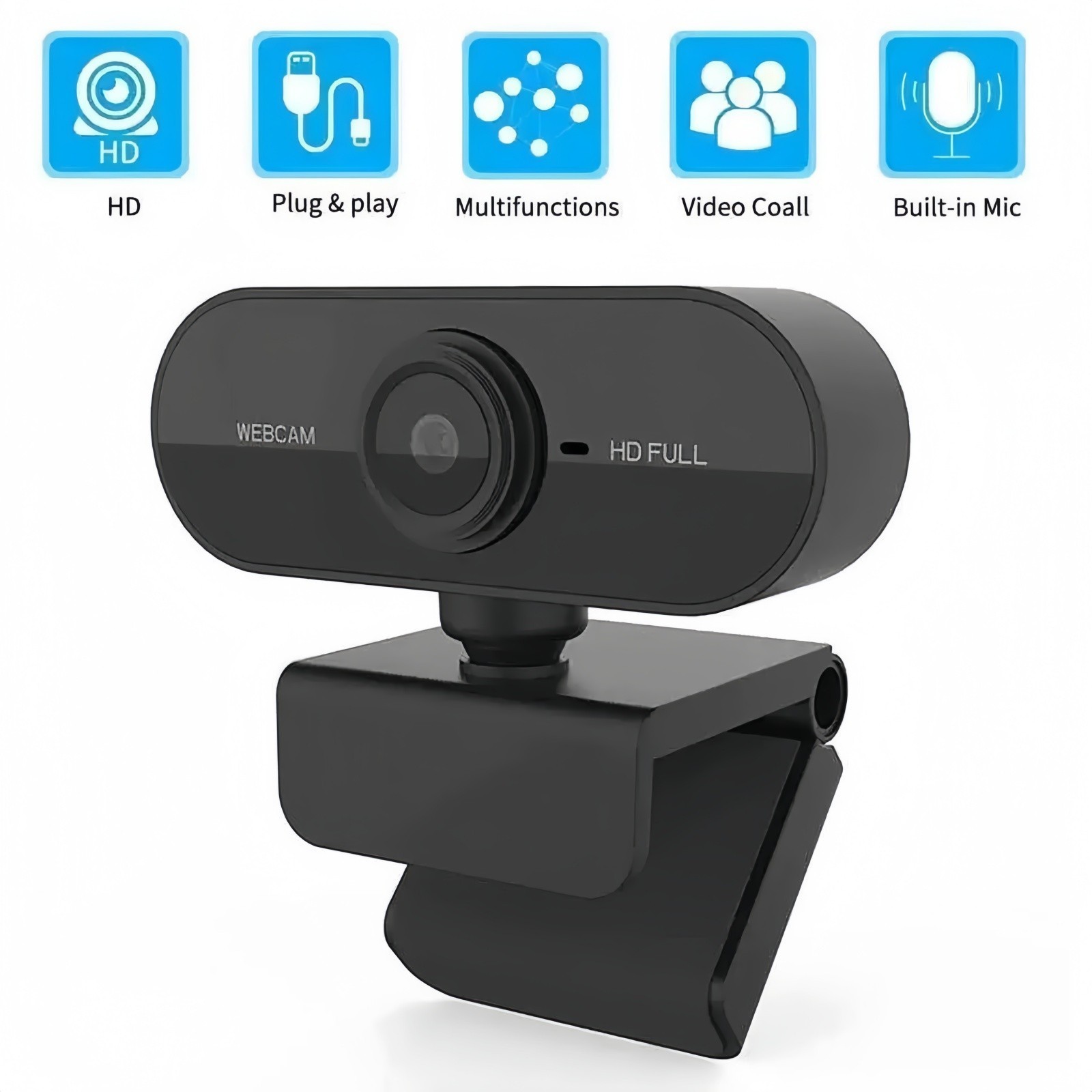1080P Full HD USB Webcam for PC Desktop, Laptop Web Camera with Microphone Black