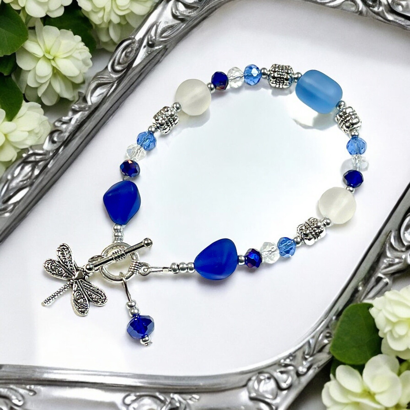 Dragonfly Bracelet with Cultured Sea Glass, Dragonfly Bracelet,Dragonfly Jewelry