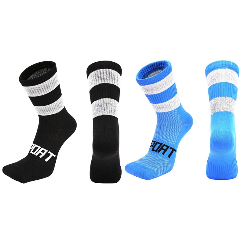 2 Pairs Reflective Cycling Socks Bicycle Riding Bike Sports Socks XC Blue Black