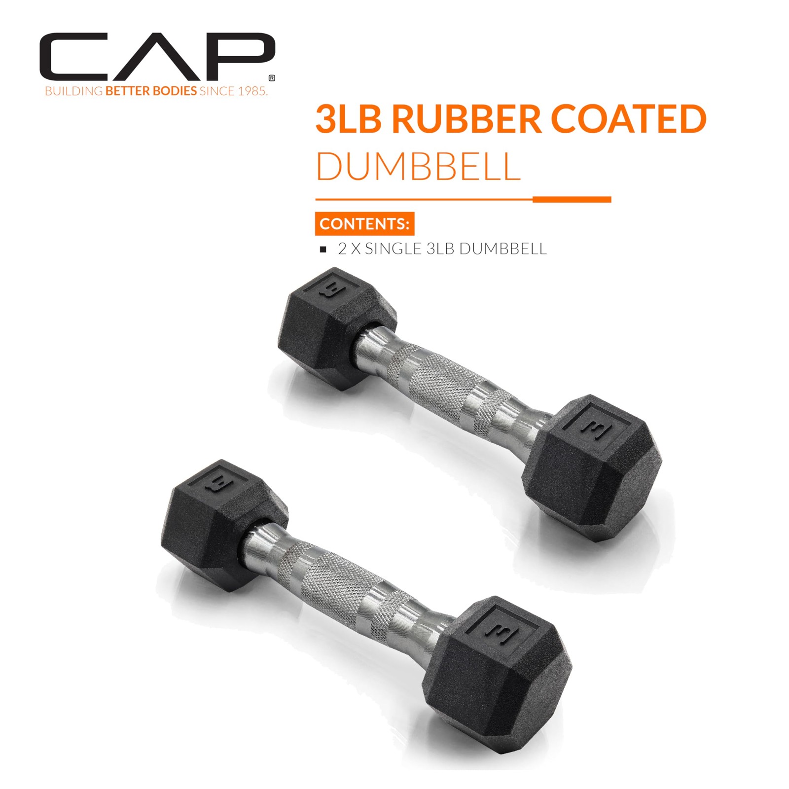 Dumbbell Pair 3 lb Rubber Coated with Chrome Handle