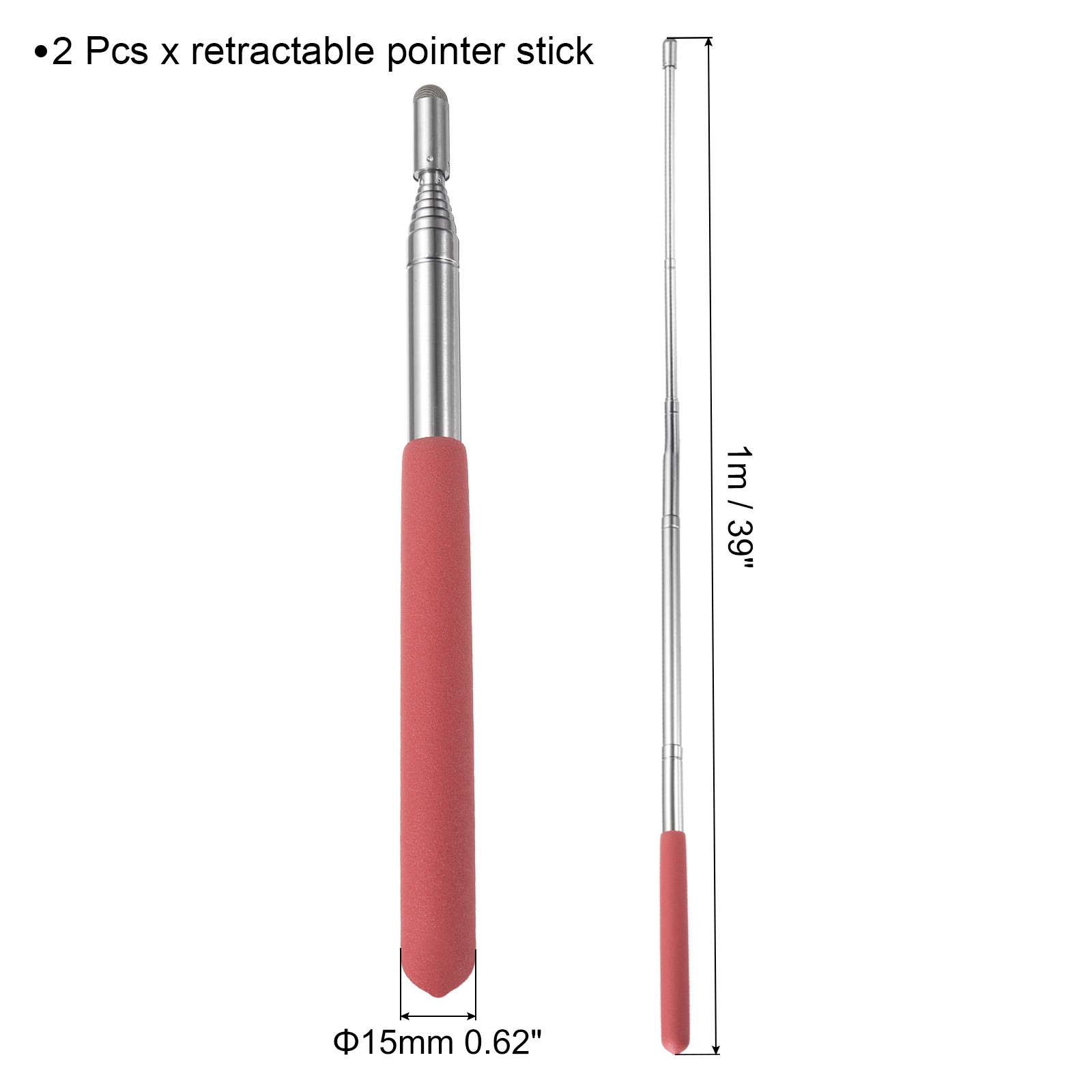2pcs Telescopic Teachers Pointer Teaching Pointer 39 Inch, Red