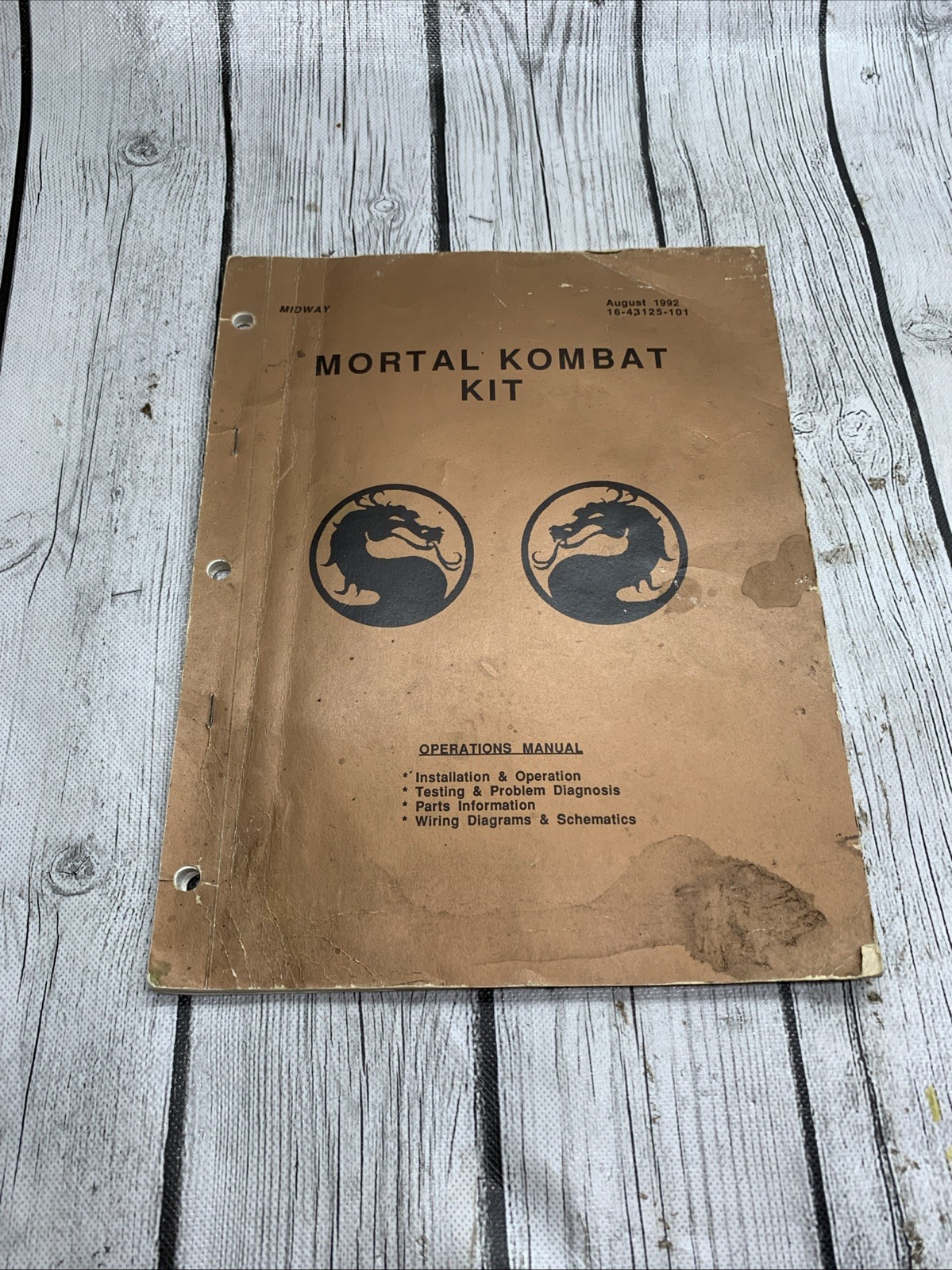 Original Factory Mortal Kombat Kit Operations Manual Arcade Video Game