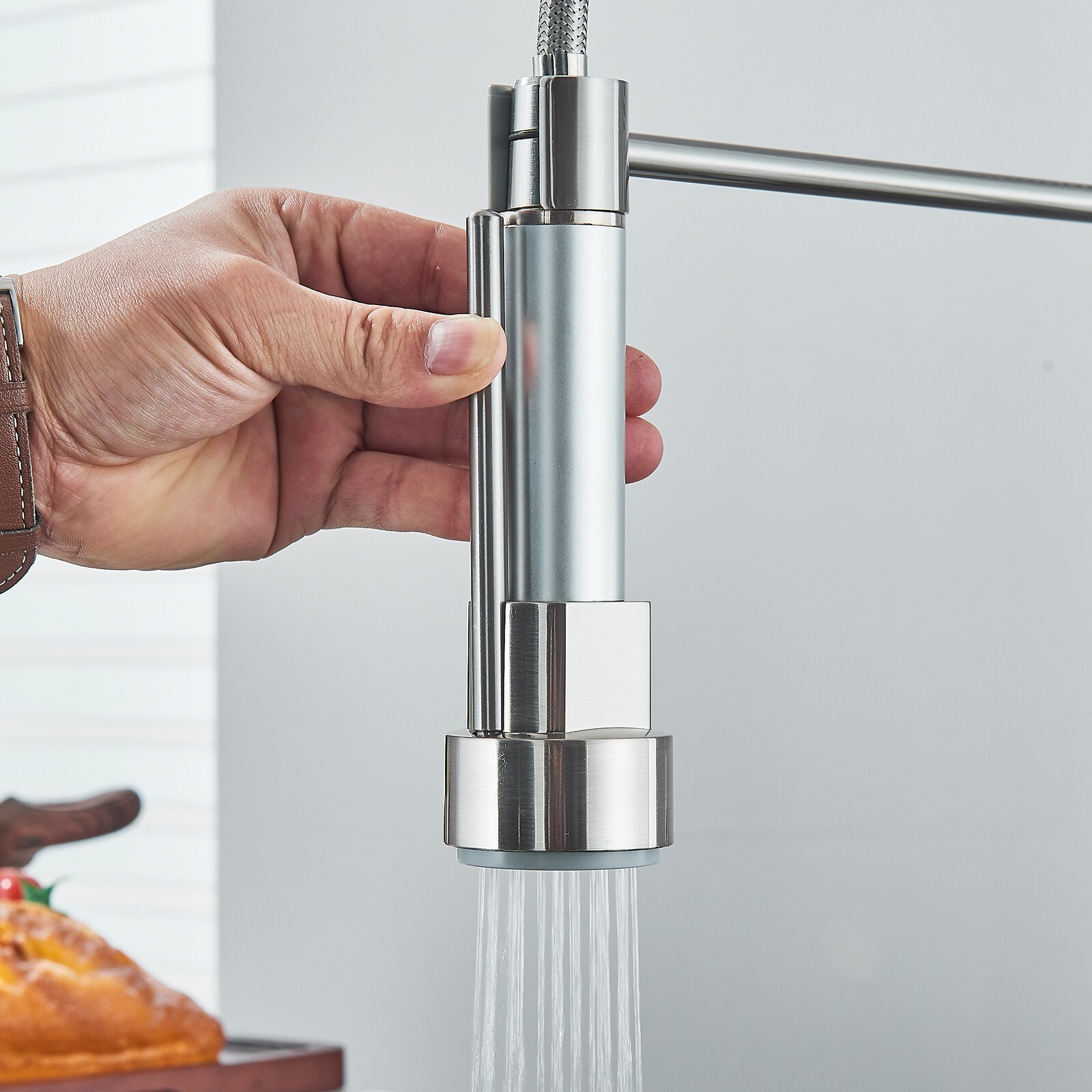Brushed Nickel Kitchen Faucet with Sprayer Single Handle Pull Down Sink Mixer