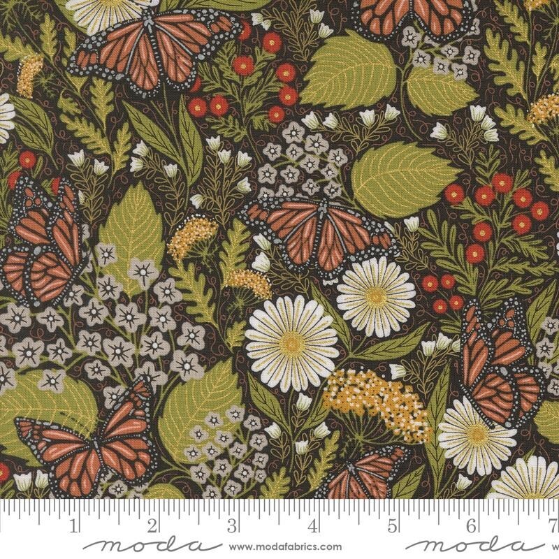 MODA Bee Garden Metallic Black 100% Quilt Cotton Monarch Butterflies  48412  33"