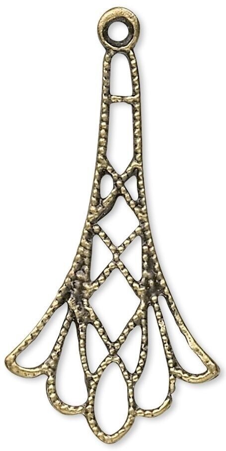 10 Antiqued Brass Pewter 28x16mm Long Fan Filigree Chandelier Earring Drops *