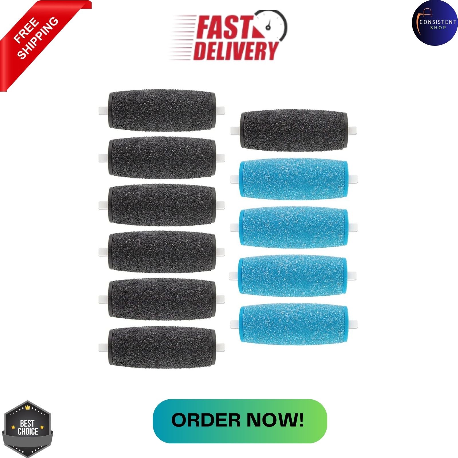 11-Pack Roller Refill Heads: 7 Extra Coarse & 4 Regular for Amope Pedi Foot File