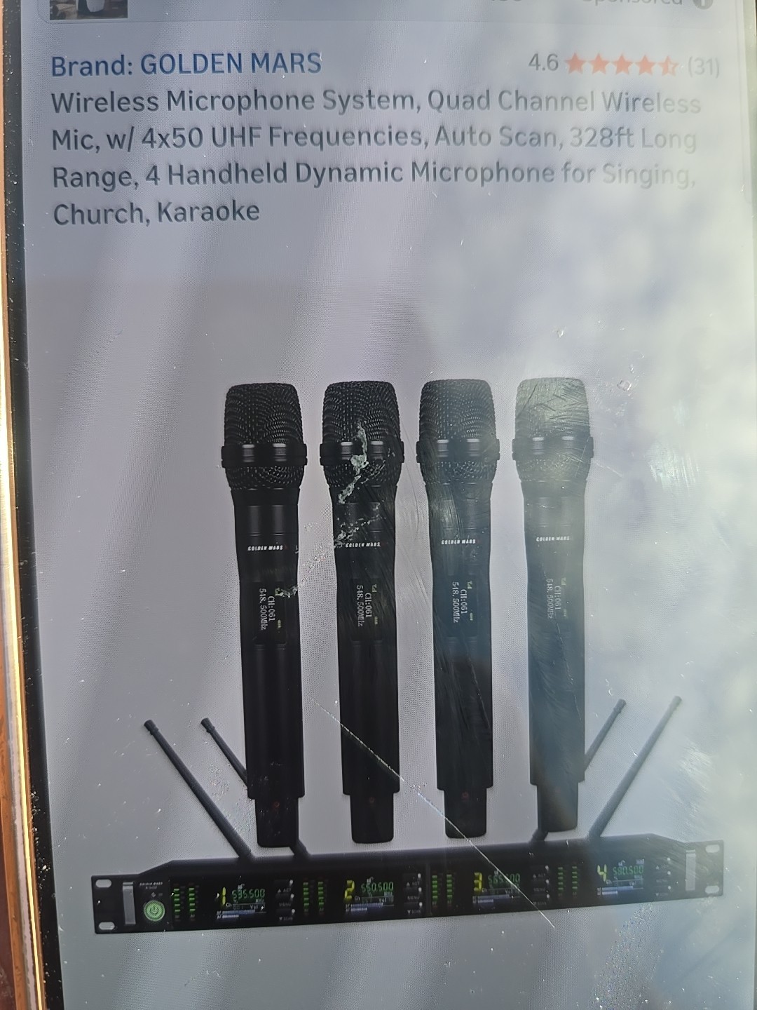 4 Wireless Microphone System, Quad Channel Wireless Mic, w/ 4x50 UHF Frequency