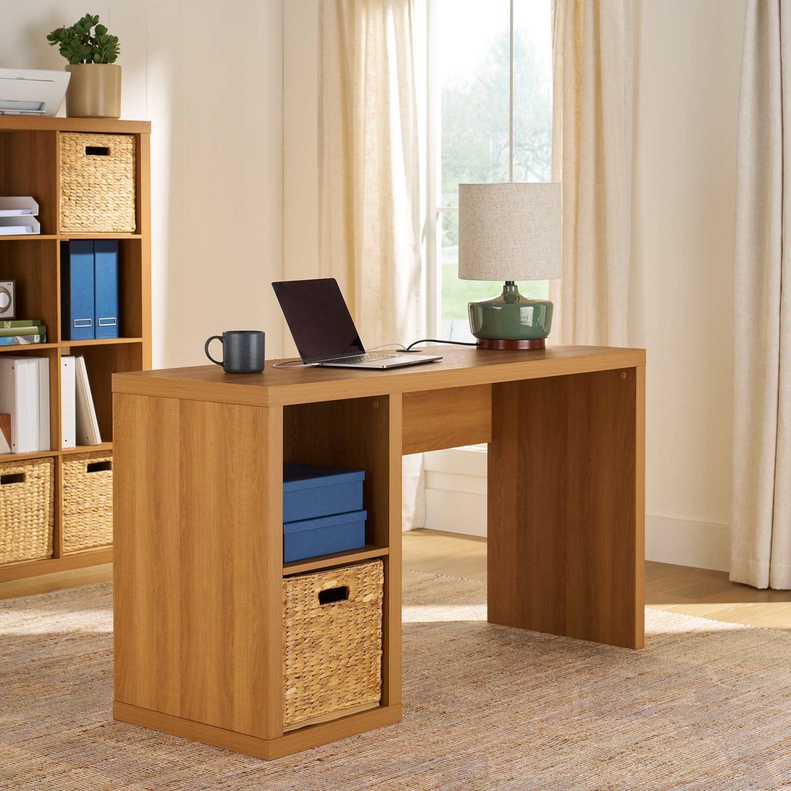 Better Homes & Gardens Cube Storage Office Desk, Light Honey