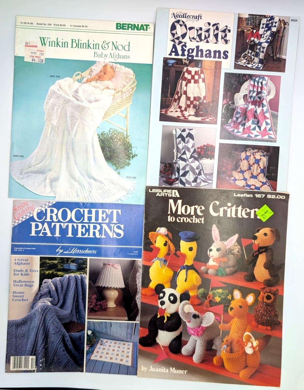 Crochet & Quilt Patterns Lot of 4 - Afghans Critters & Home Decor Quilt Afghans