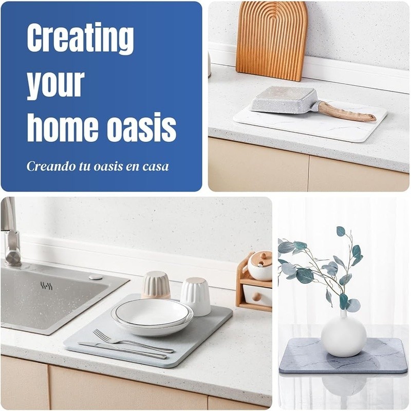 Diatomaceous Dish Drying Mat Fast Absorb Natural Non Toxic Easy Clean Multi Use