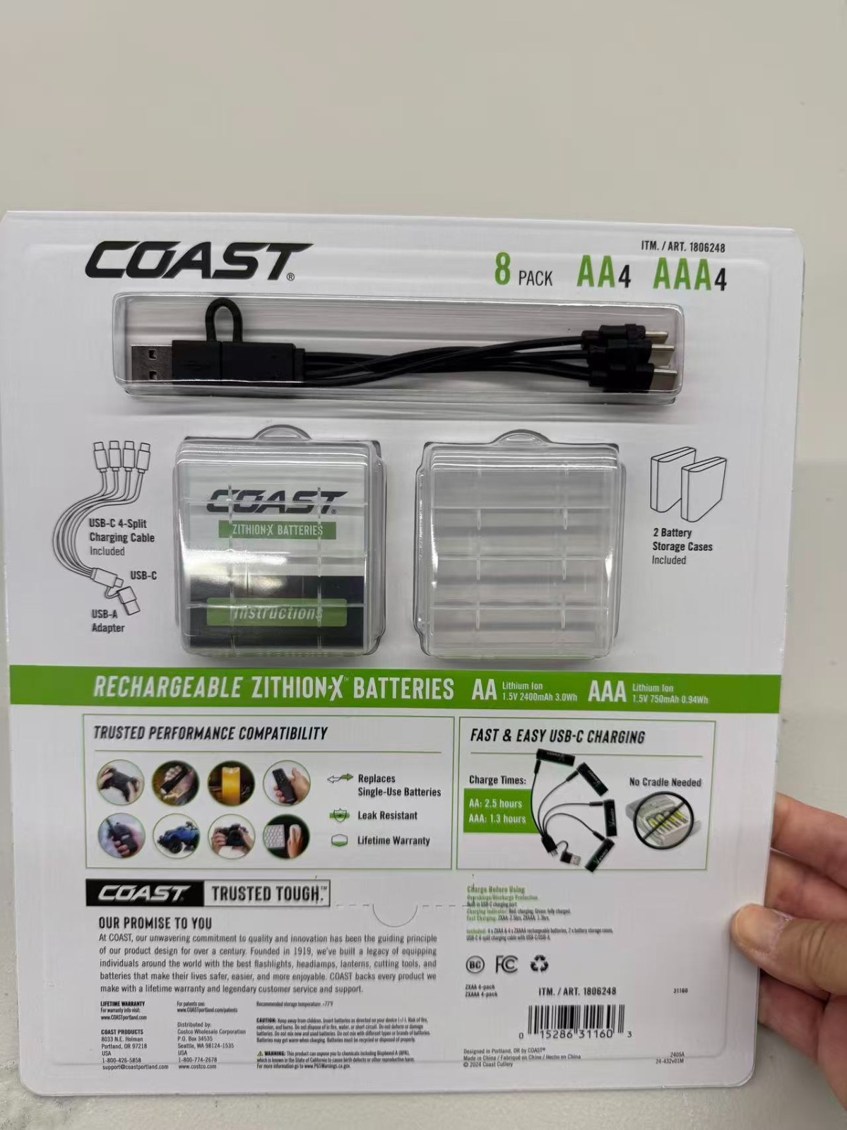 COAST USB-C Rechargeable Lithium Batteries, 8-Count (AA/AAA, 4ea) FREE SHIPPING