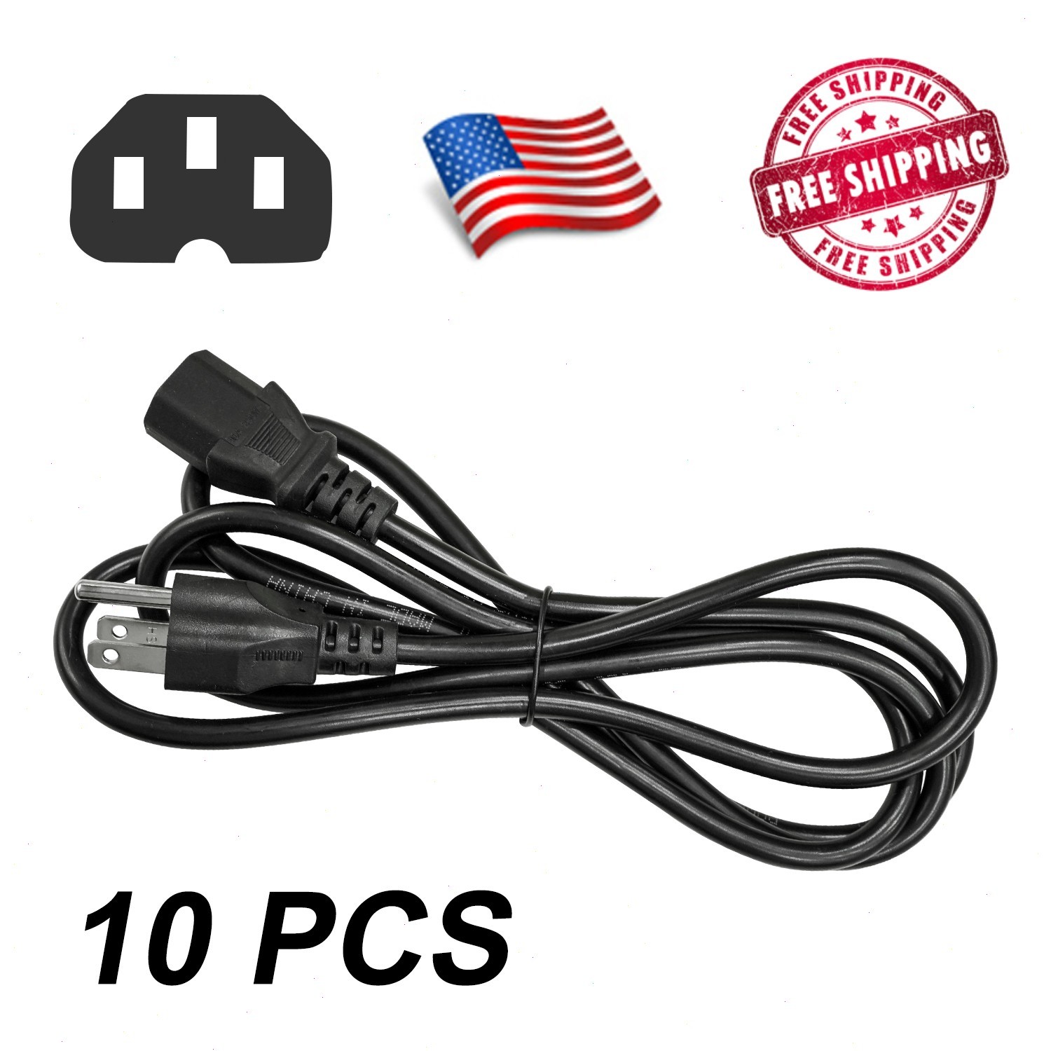 Lot of 100 Standard AC Power Cord Cable Desktop Monitor Computer PC 6ft IEC320