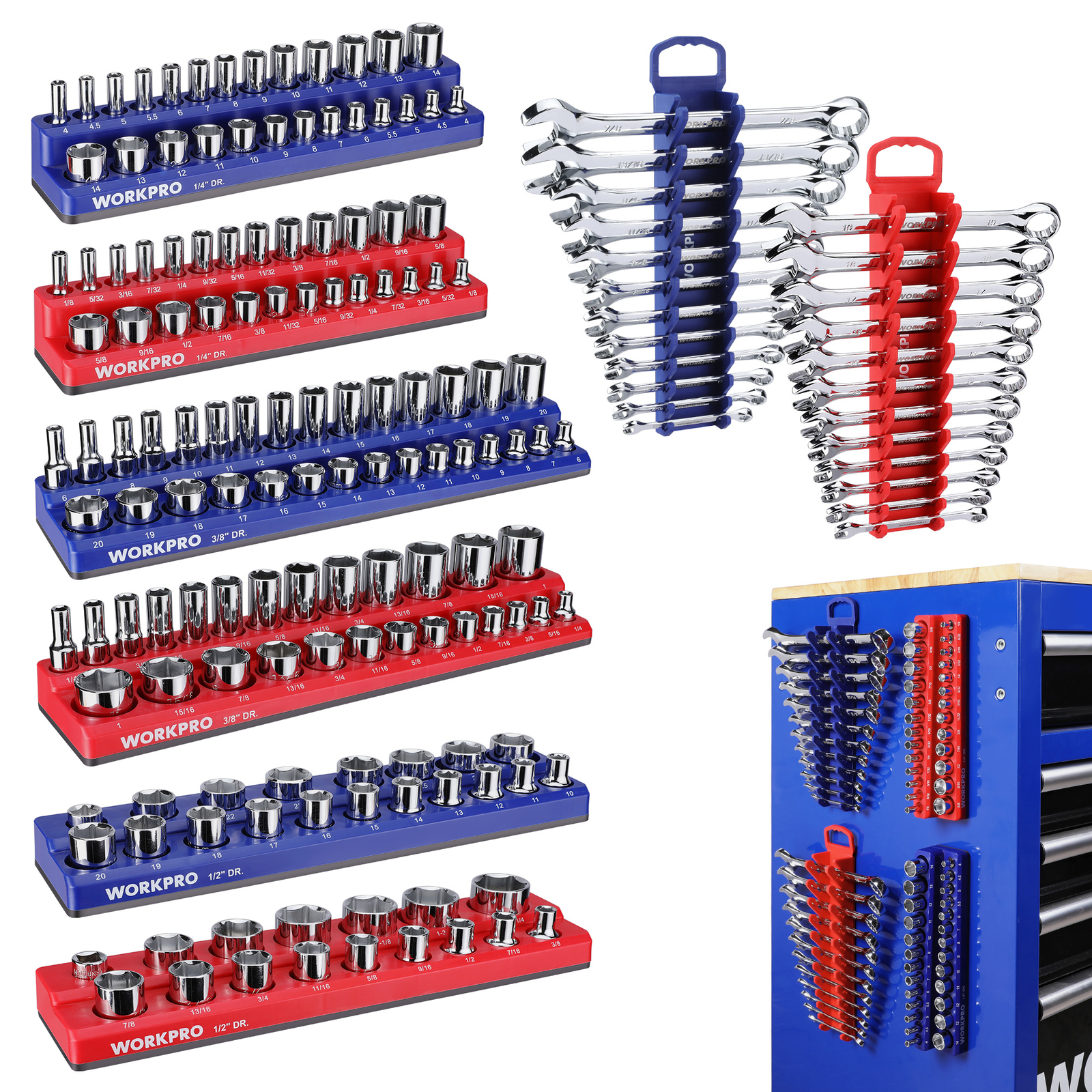 8-Piece Magnetic Socket Organizer and Magnetic Wrench Organizer Set Wrench Rack