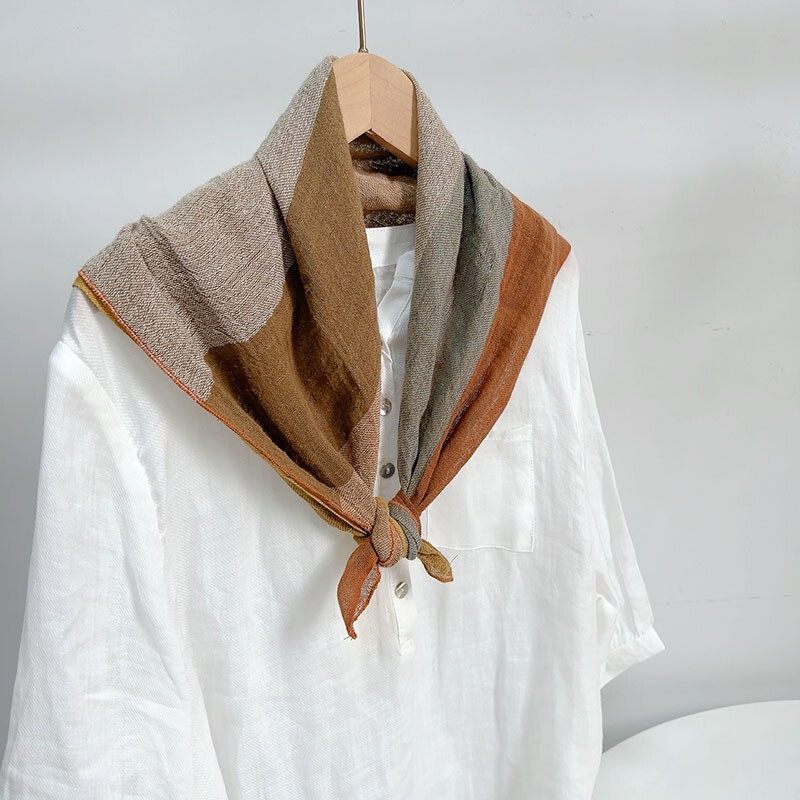Womens Multicolor 100% Flax Linen Bandana Neck Wrap Neckerchief Shawl Scarf