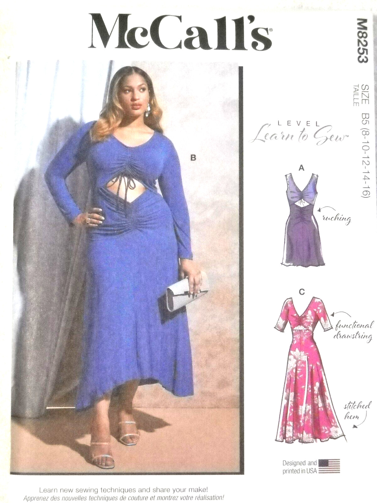 Knit Dress with Cutout Ruch Misses 8-16 McCall 8253 Sewing Pattern *