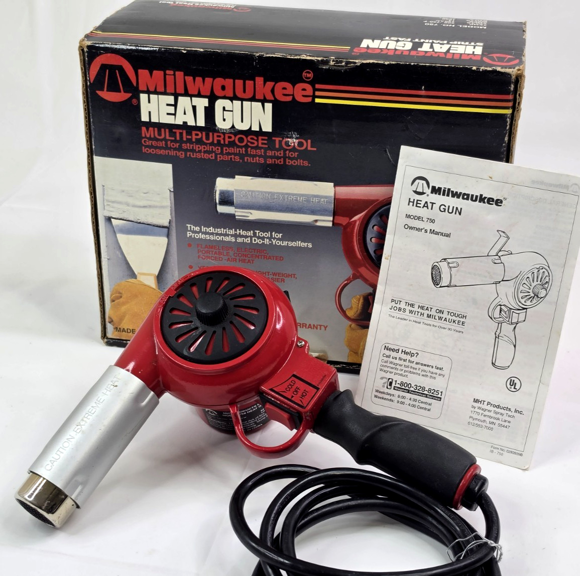 Vtg Milwaukee Model 750 Heat Gun in Box w Manual Tested Works, Strip Paint Tool